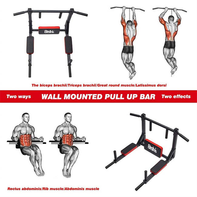 Pull Up Bar Wall Mounted Chin Up Bar Wall Mount Multifunctional Dip Station for Indoor Home Gym Workout,Power Tower Set Training Equipment Fitness Dip Stand Supports to 440 Lbs